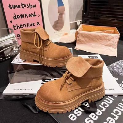 Martin Stiefel Damen Frühling und Herbst Neuer Stil Dicke Sohle Schnürung Britischer Stil Retro Mattierter Kragen Vielseitig Einzelfutter Kurze Trendstiefel