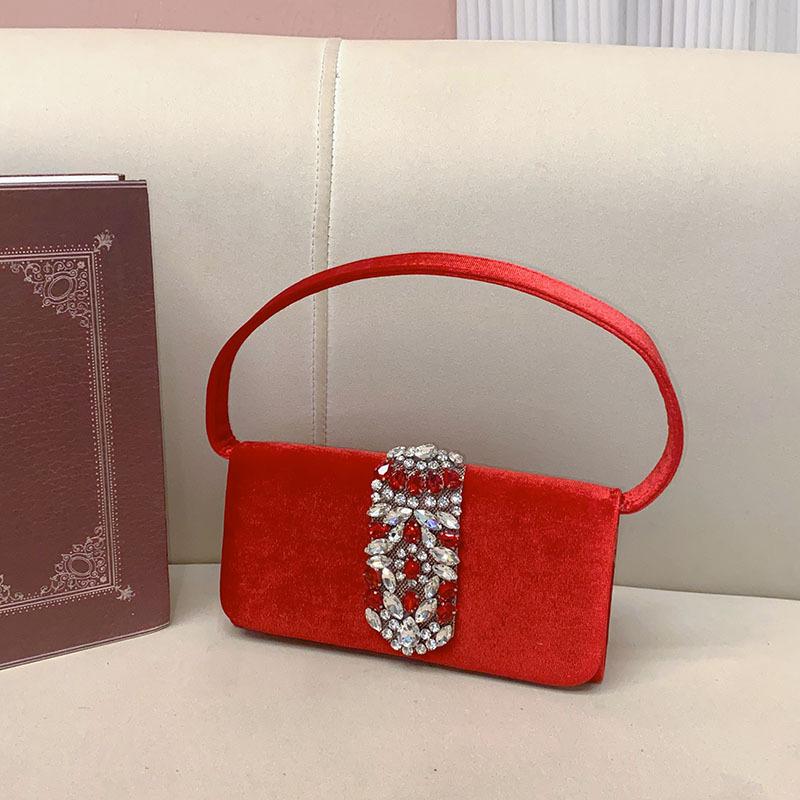 French celebrity small fragrance shiny ineffectual diamond-set small square bag retro temperament velvet portable dinner bag