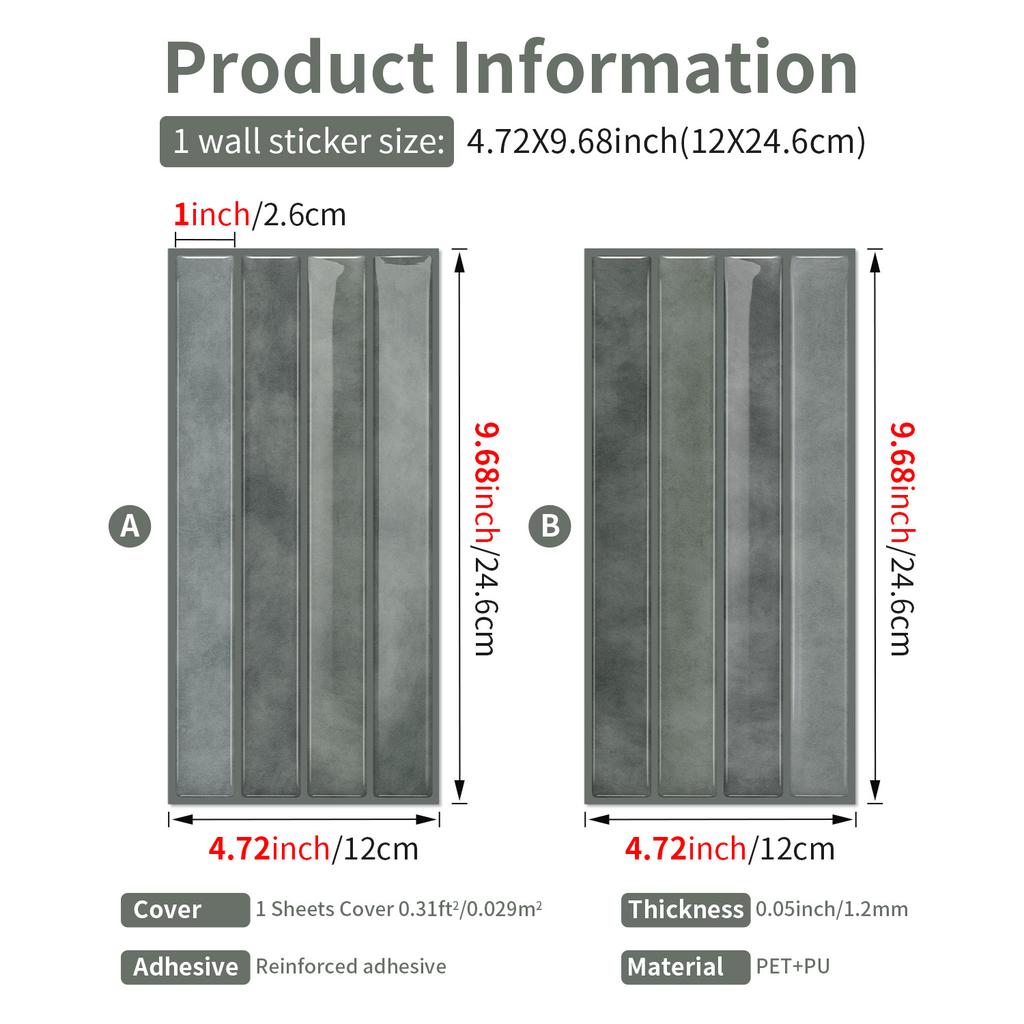5/10 st Skala och klistra 3D-hartsplattor väggdekal, lätt att rengöra, lämplig för sovrum, kök, badrum, 2,6 cm X 12 cm