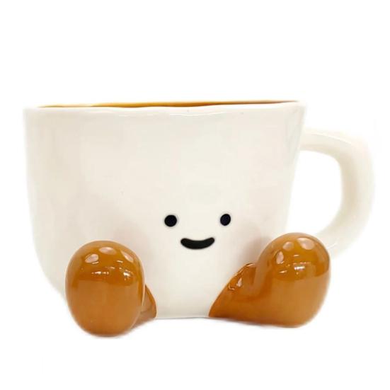 300ml Ceramic Mug Cartoon Feet Design Hot Cold Drinks Mug Suitable Capacity Happy Face Ceramic Tea Mug Drinkware