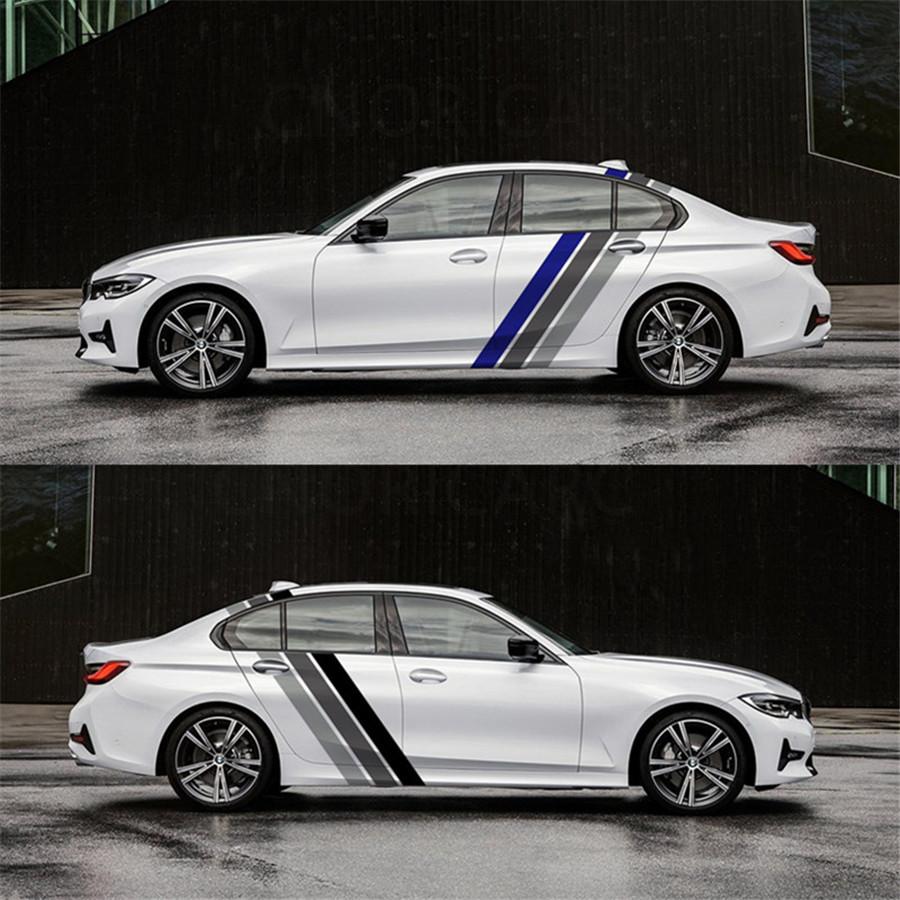 2x Car Side Body Stickers Decals 3-Colors Striped Style Decorative Accessories