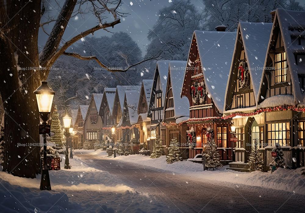 Winter Christmas Village Background Home Decoration Photography Studio Background New Year Snow Town Mountains Background
