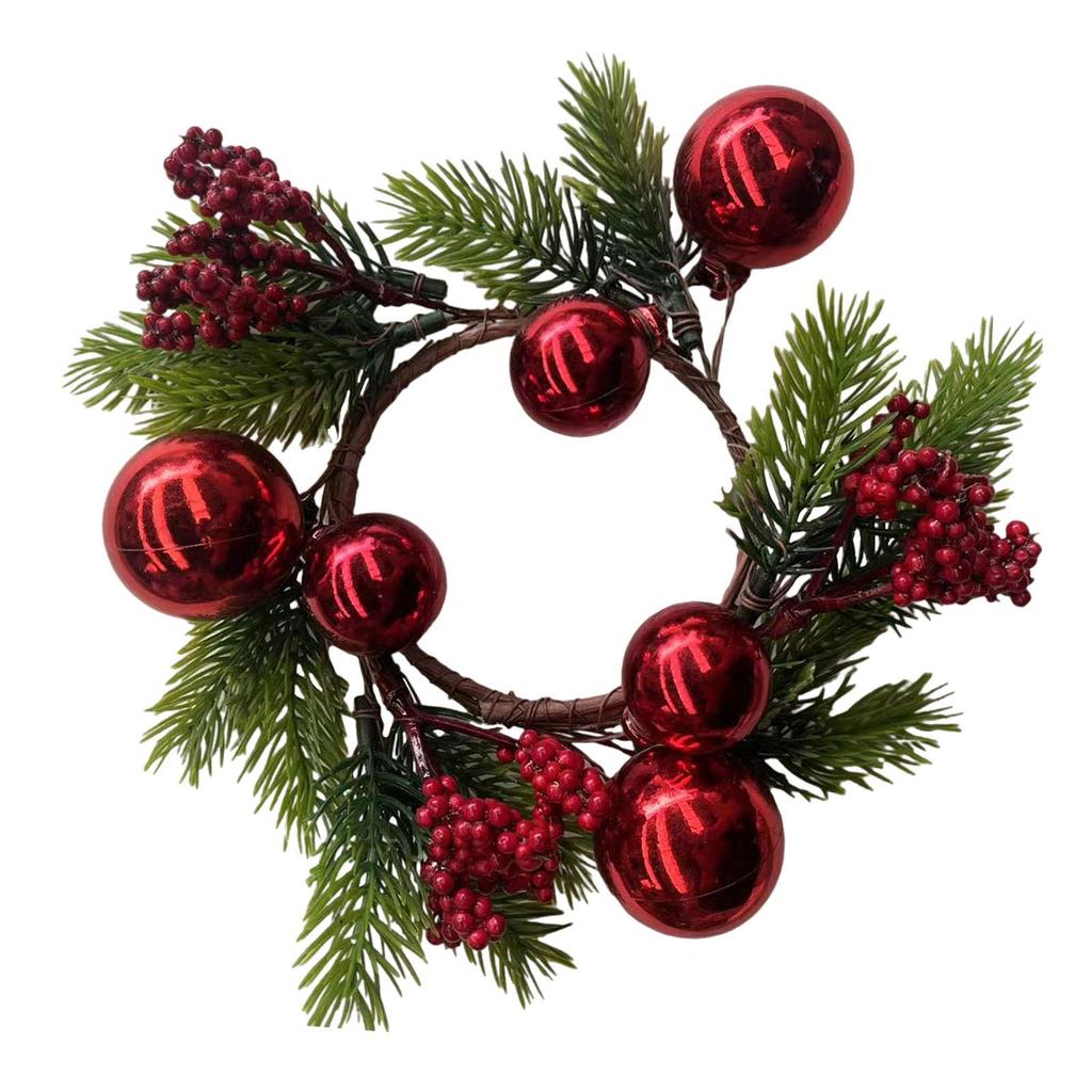 Christmas Candle Ring Decoration Holiday Handcrafted Farmhouse Decor Realistic with Red Berry Garland for Wall Birthday Decor