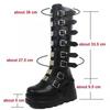 Mode Luxusschuhe Neue Punk-Stiefel High Heel Plateau Keilabsatz Damen Hohe Stiefel Gothic Schnallenriemen Langer Schaft Leder Damenstiefel