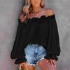 Spring and Autumn Leisure Lotus Leaf Edge Off Shoulder Long Sleeve Elegant Style Women’s Blouses & Shirts