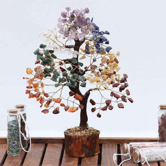 Chakra Tree Of Life - Arbre En Pierre Précieuse Pour énergie Positive, Arbre En Cristal Aux Sept Chakras, Pierres De Guérison, Bonsaï Feng Shui - Attract Bonne Chance, Ornement De Décoration De La