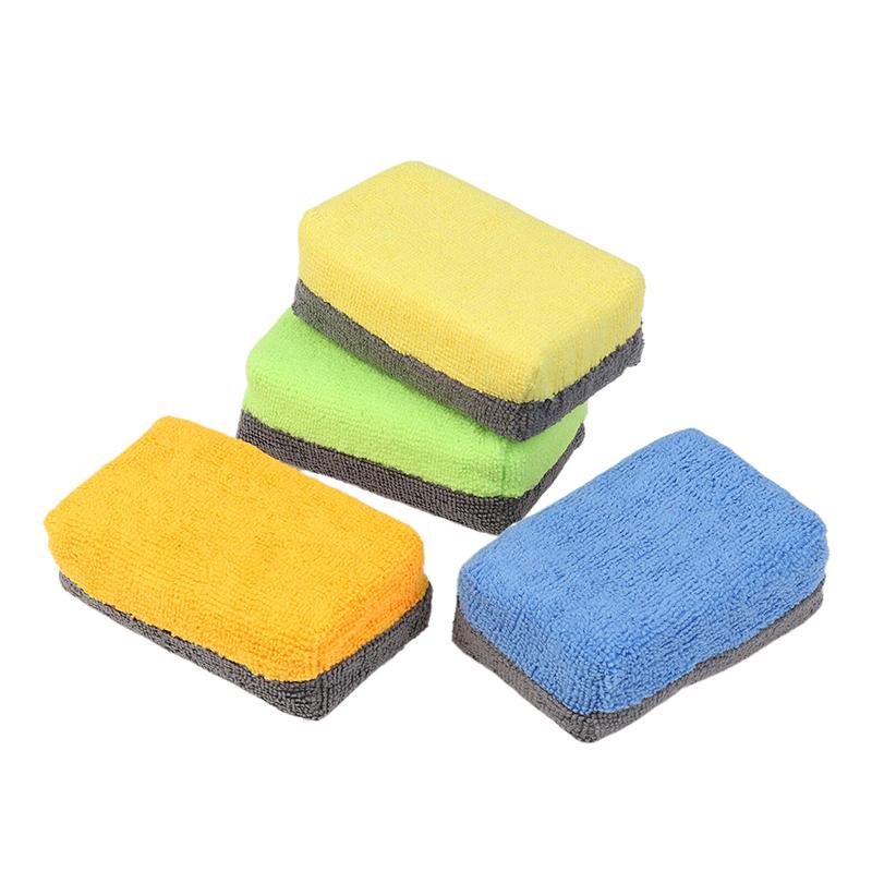 Microfiber Car Cleaning Pad Double Side Leather Scrubbing Sponge Soft Car Detailing Wash Sponge Car Interior Cleaning Tools