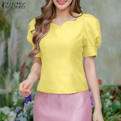 Womens Summer Casual Short Sleeve Satin Blouse