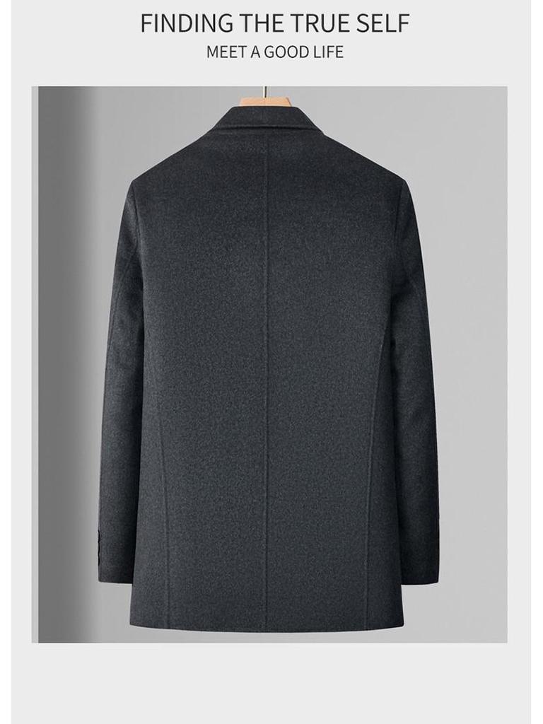 Men's Mid-Length Woolen Winter Coat with Plus Velvet for Middle-Aged and Elderly, Thickened Windbreaker Jacket.