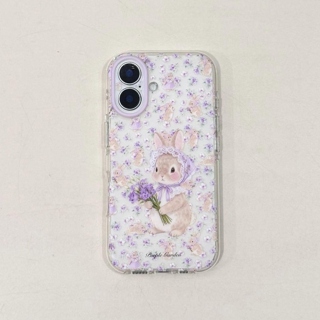 Purple Floral Rabbit Phone Case for Apple 17Promax/16Promax/15 with Drop Protection