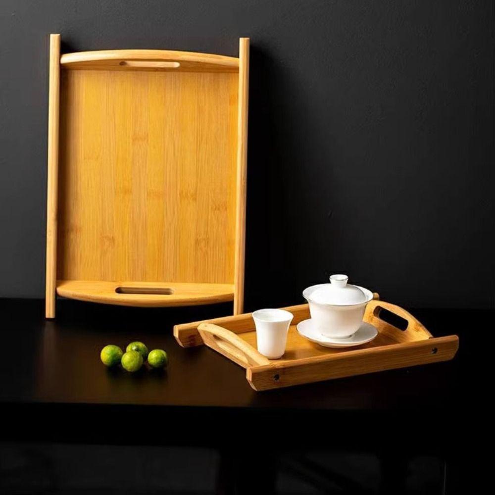 New Large Serving Tray with Handle Bamboo Storage Tray Rectangular Household Tea Tray for Food, Drinks, Storage, Decor