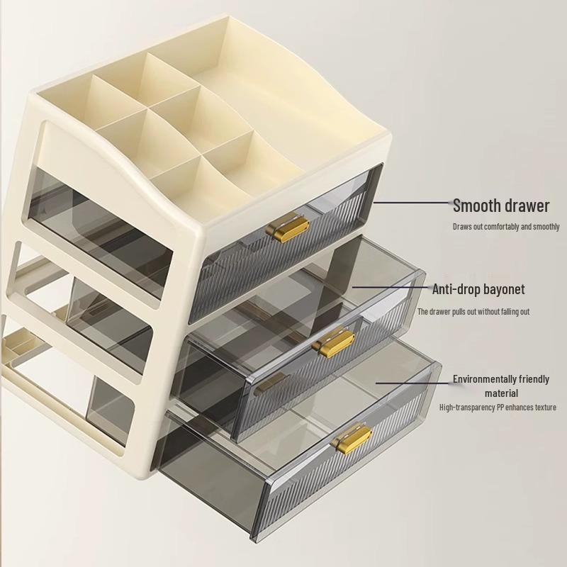 Multi-layer Desktop Organizer: Drawer-Type Storage Box for Office Supplies, Stationery, and Cosmetics