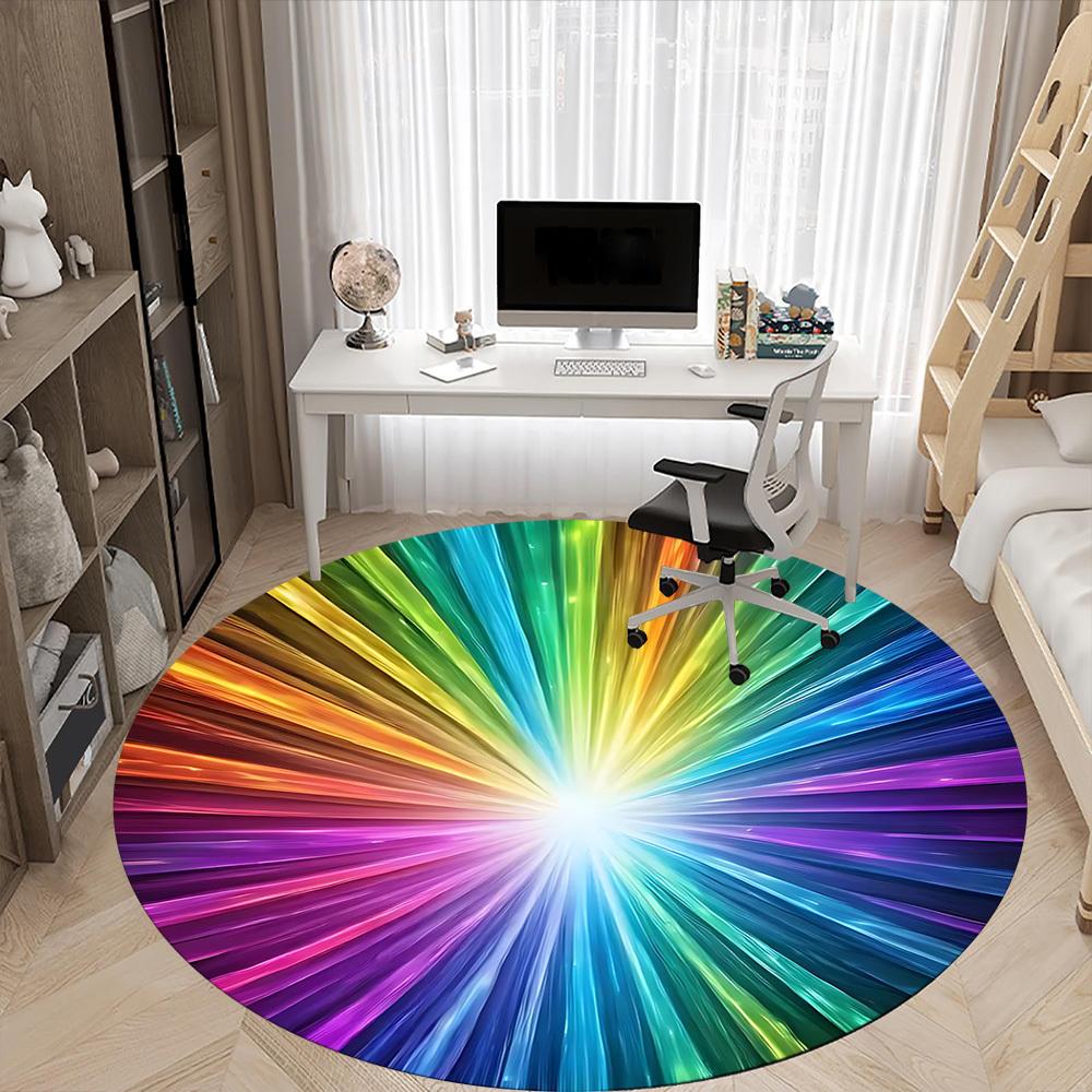 1pc Rainbow Wheel Design Carpet for Office Non-Slip, Round Carpet, Soft & Comfortable, Carpet for Office, Lightweight Round Floor Mat