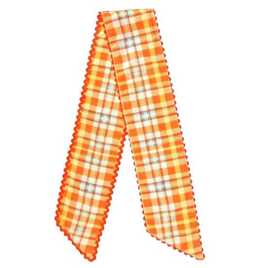 Harvest Party Decor Fall Scalloped Wreath Sash for Front Door, 55 Inch Plaid Gingham Autumn Holiday Home Thanksgiving Ribbon Yard Porch Doorway Indoor