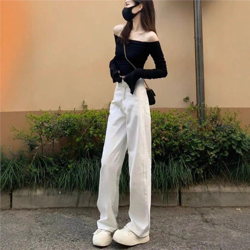 Weiße High-Waist Weitbeinige Jeans für Damen - Frühjahr/Sommer Kollektion 2025, High-End Lockerer gerader Schnitt mit Fall.
