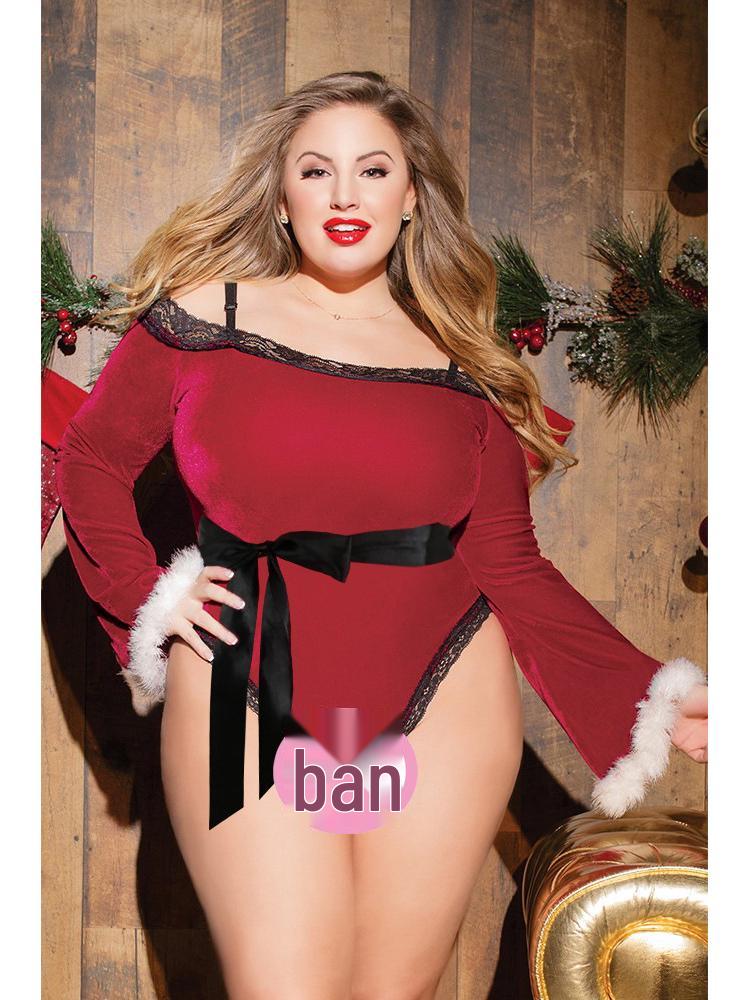 Exclusive Plus Size Sexy Lingerie Bodysuit - European & American Style Christmas Set