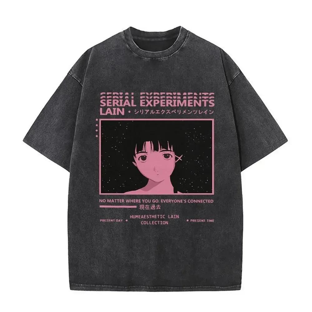 Serial Experiments Lain Iwakura Lain "Everyone's Connected" Episode List Vintage Washed Oversized Black T-Shirt | 90s Cyberpunk Cult Anime Fan Merch