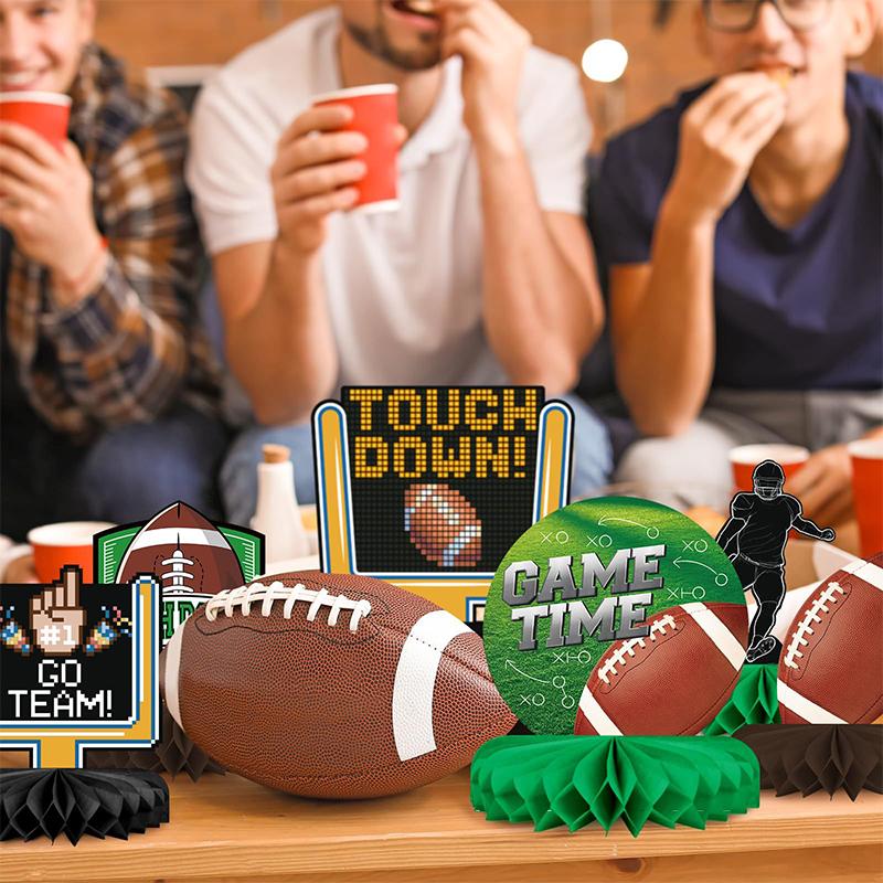 10 Pcs Football Party Decorations Football Honeycomb Centerpieces Double-Sided Football Table Centerpiece For Football Birthday