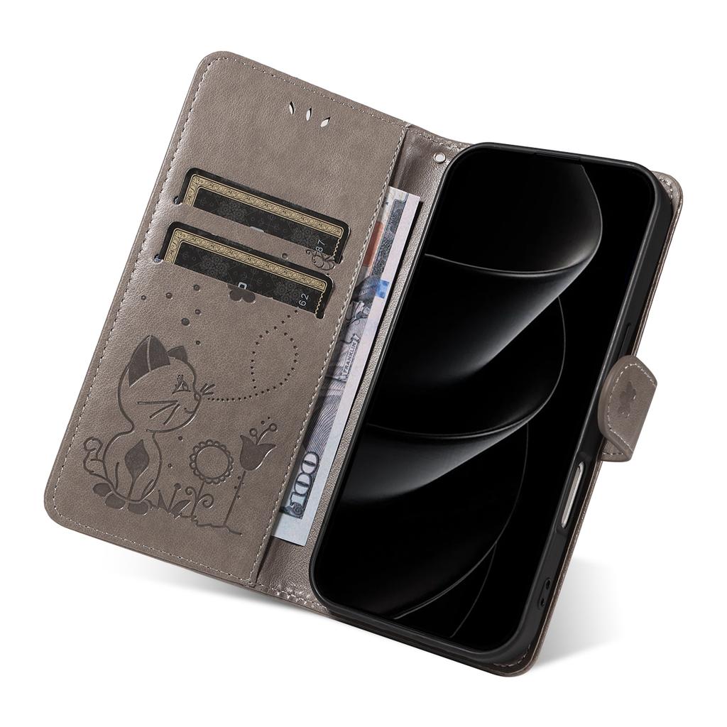 Für iPhone 17 Pro Max Leder Brieftasche Hülle Katze Biene Muster Handyhülle Ständer