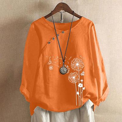 Plus Size 5XL Floral Print Blouse Lady Long Sleeve Cotton Linen Shirt  Spring Fall Women Top Casual Buttons Blouse