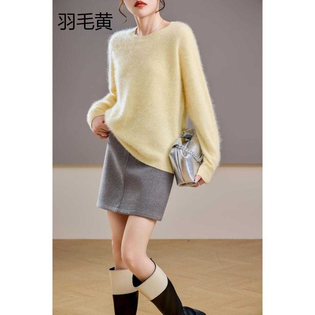 5% Cashmere 95 Wool Round Neck/V-neck Seamless Brushed Cashmere Sweater Women's Sweater