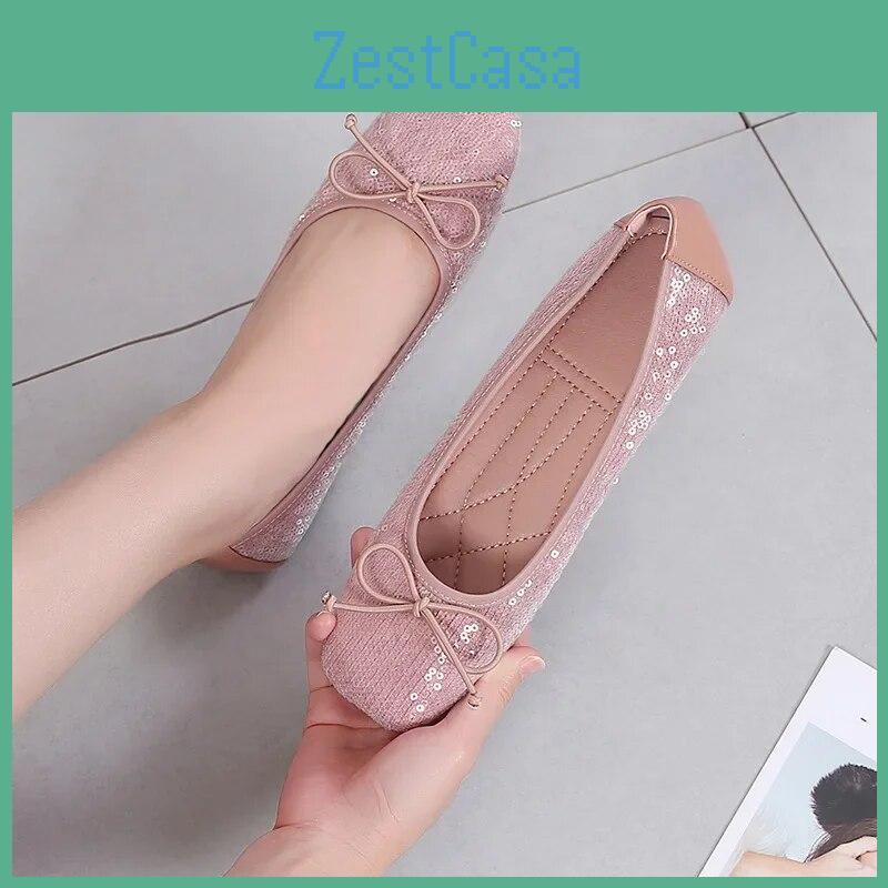 Women 2026 Summer Flats Spring Elegant Ladies Flat Shoes Pink Black Plus Size 42