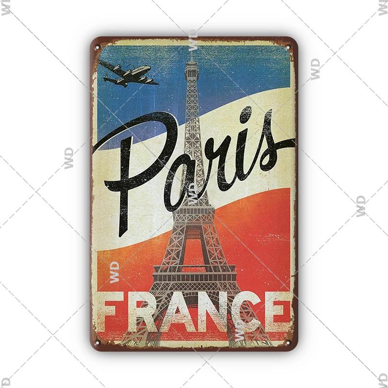 Vintage krajobraz miejski metalowa plakietka emaliowana londyn paryż floryda nowy jork plakaty podróże dekoracje płyta metalowy obrazek dekoracje ścienne barowe