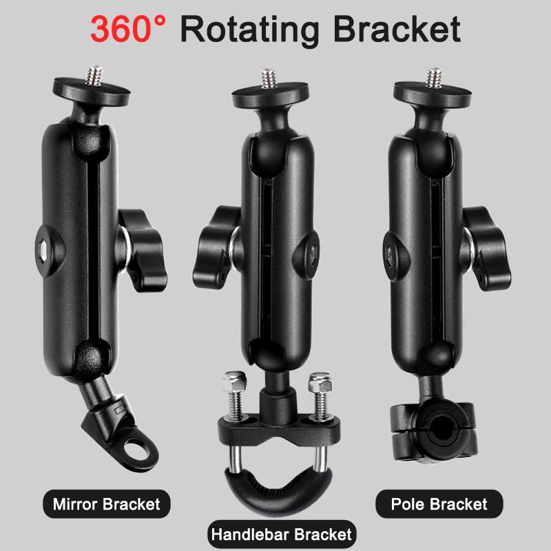Supporto Rotazione 360° Per Action Cam In Alluminio - Attacco Per Manubrio Bici 22-32 Mm Con Vite 1/4'' - Antiscivolo E Robusto