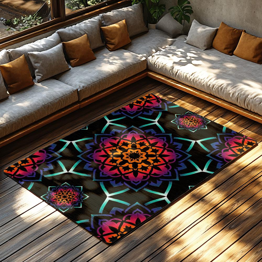 Unique Mandala Area Rug Bohemian Floor Mat Home Decor Living Room Bedroom Carpet Non Slip Washable Abstract Pattern Artistic Des