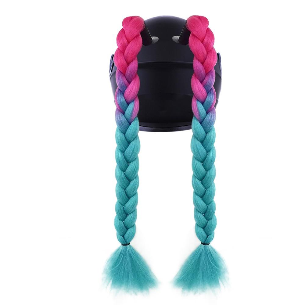 2pcs/pair With Sucker Woman Braids Wig Helmets Decor Twist Dual Pigtail Ponytail  for Motor Bike