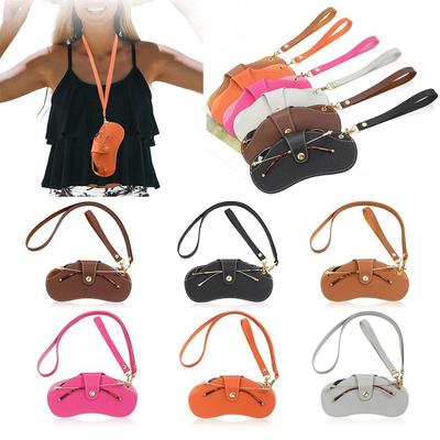 Portable Hanging Neck Handmade Sunglasses Case Glasses Storage Box PU Leather Glasses Bag