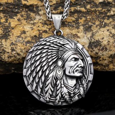 Pendentif Indien en Acier Inoxydable Collier en Titane pour Homme Hip-Hop