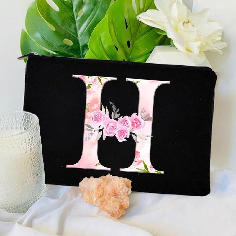 Damen Tasche Make-up Tasche Brautjungfer Make-up Taschen Blumen Alphabet Druck Leinen Reißverschluss Tasche Reise Organizer Etui Mujer Bolsas Kosmetik