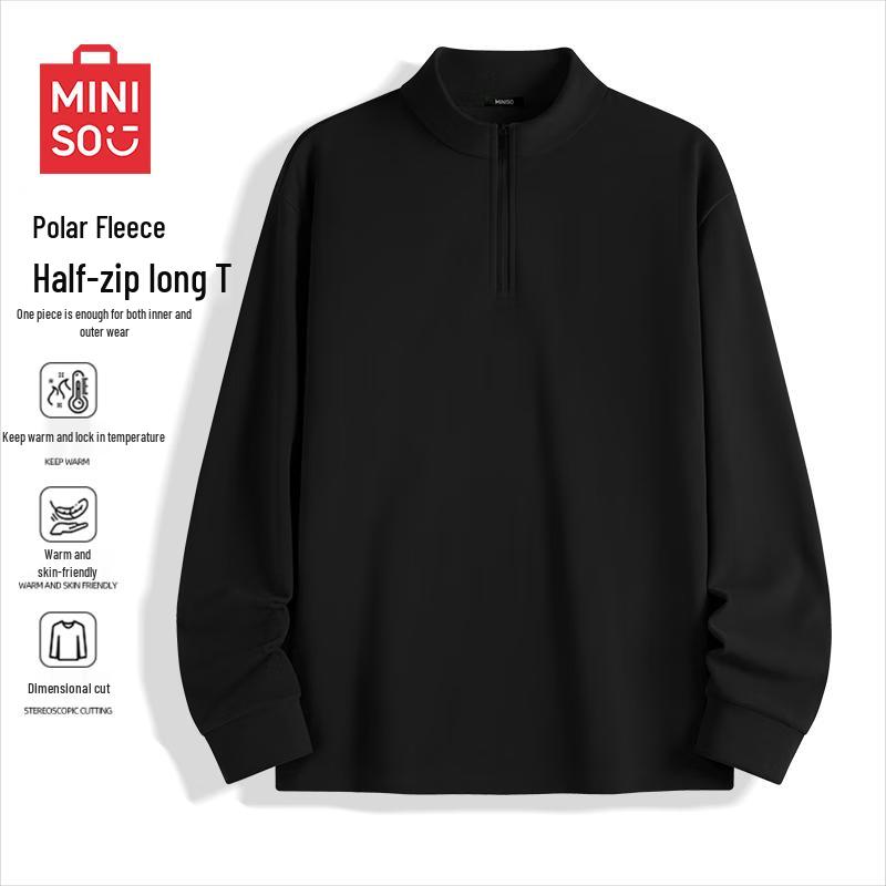 MINISO Men's Long-Sleeve Stand-Collar Half-Zip T-Shirt