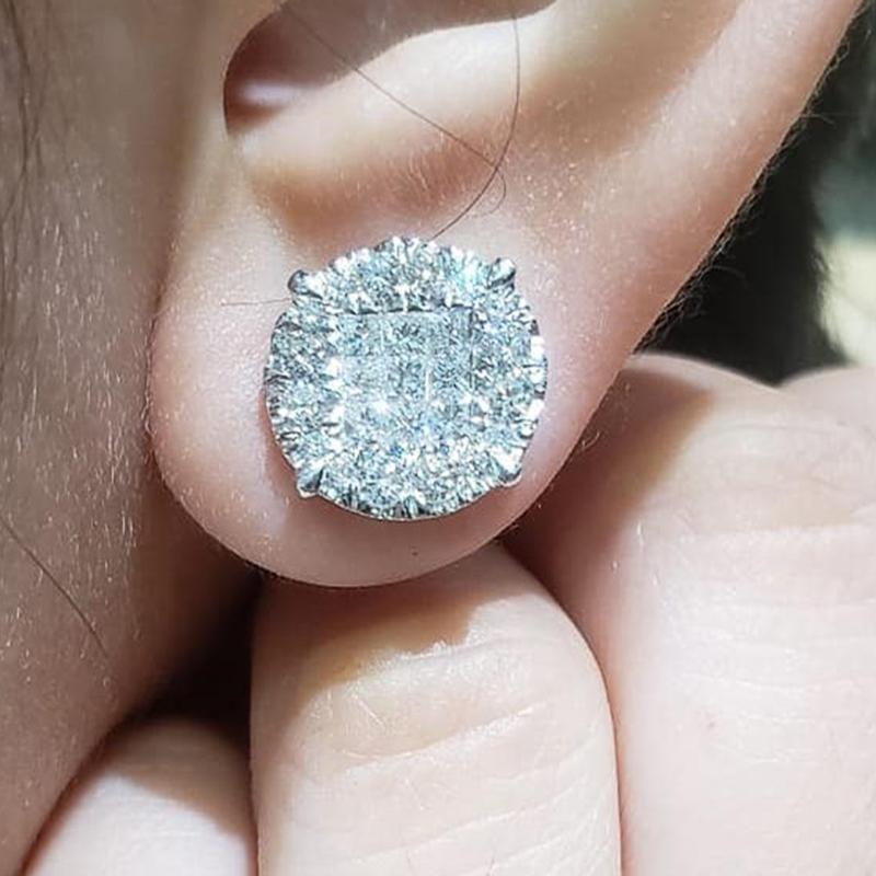 14mm Round Shaped Cubic Zirconia Stud Earrings Luxury Wedding Party Ear Piercing Accessories for Women Fashion Jewelry