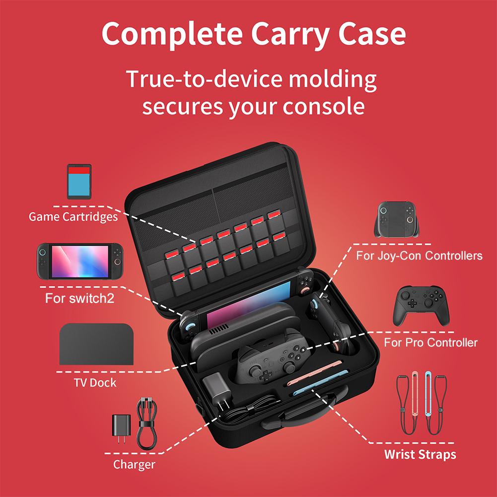 Carrying Case with Handle and Shoulder Strap Portable Storage Bag Waterproof and Shockproof Carry Case for Switch 2 Accessories