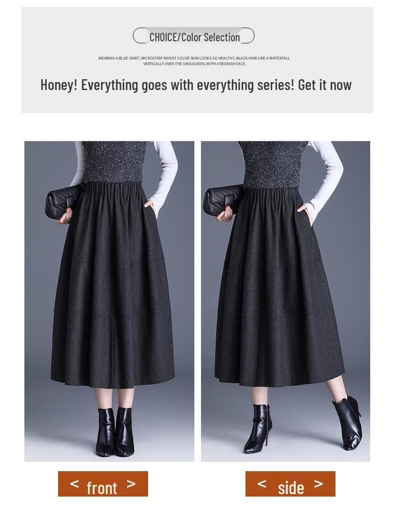 Women's Woolen A-line High Waist Midi Skirt: Thick, Fashionable Autumn/Winter Style