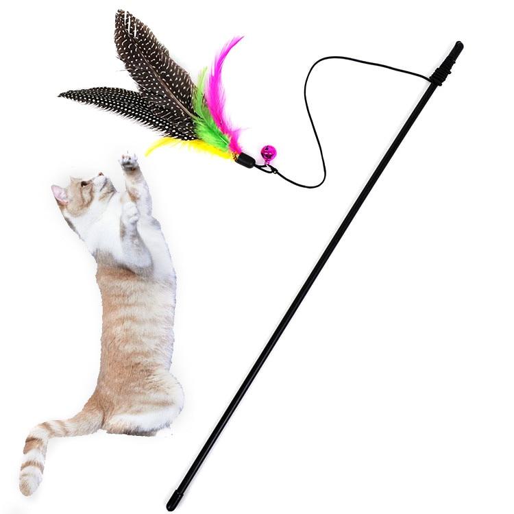 Funny Cat Toy Fishing Rod Kitten Cat Pet Toy Stick Teaser Rainbow