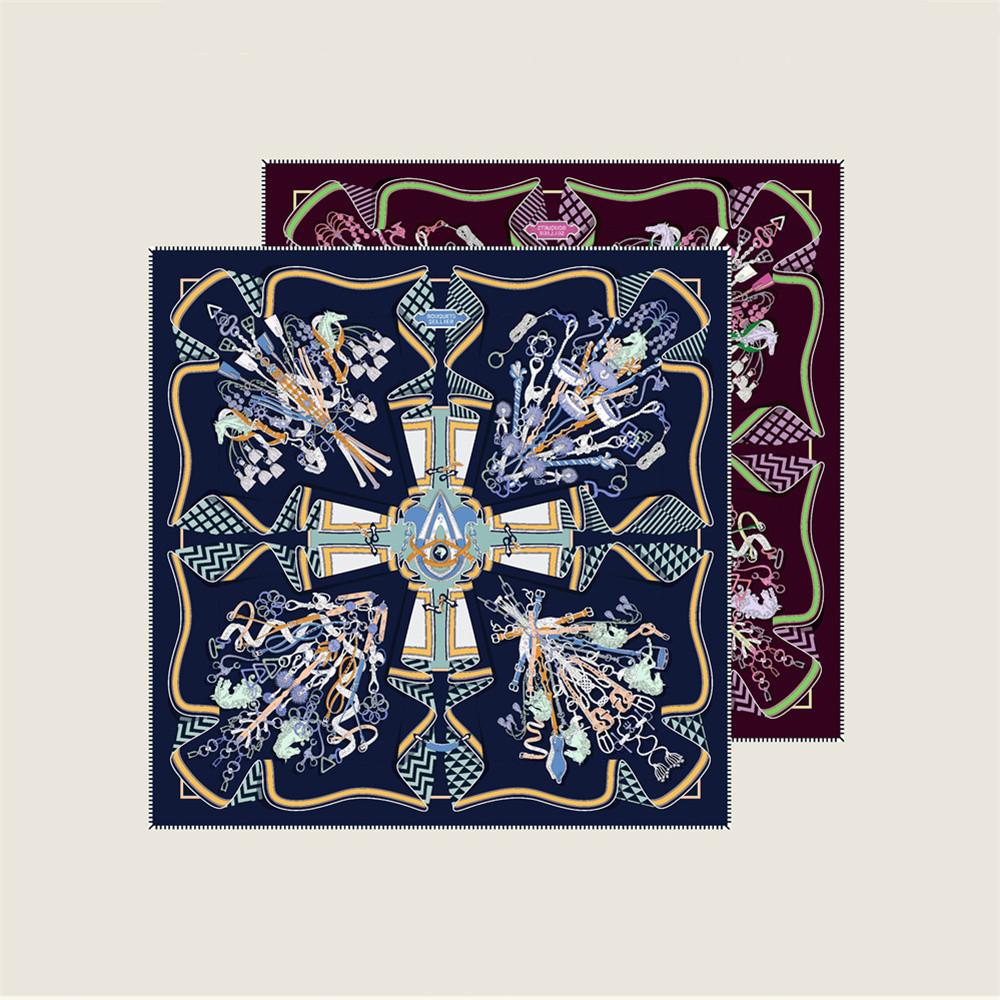 POBING Curled Twill Silk Scarf Women Saddle Bouquet Double Side Printed Square Scarves Wraps Echarpes Foulards Femme Hijabs 70CM