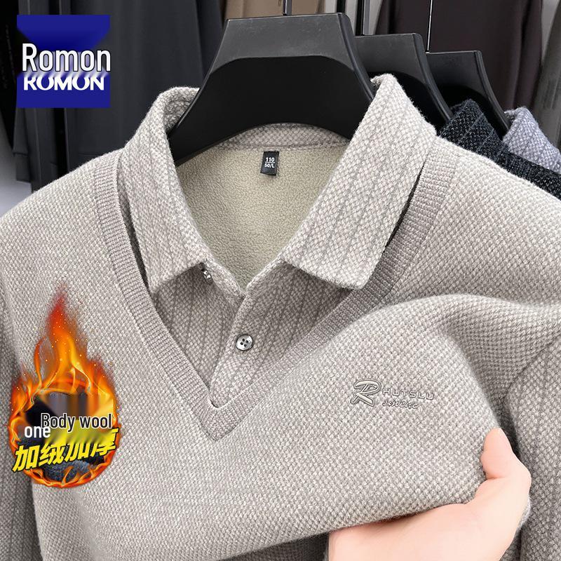 Romon Men s Winter Turn-Down Collar Fleece Lined Sweater-Polo for Seniors 2XL (180) for 160-180 jin