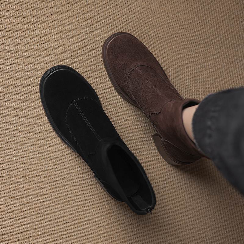 Krazing Pot Cow Suede Nubuck Round Toe Thick Heels Chelsea Boots Size 42 Concise Style Women Keep Warm Ankle Boots