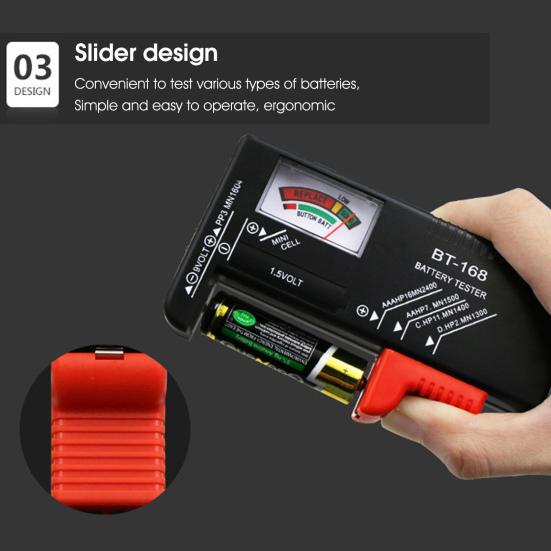 BT-168 Small Battery Tester Professional Simple Use No Battery Required High Precision Battery Checker for 1.5V 9V Button Cell Battery