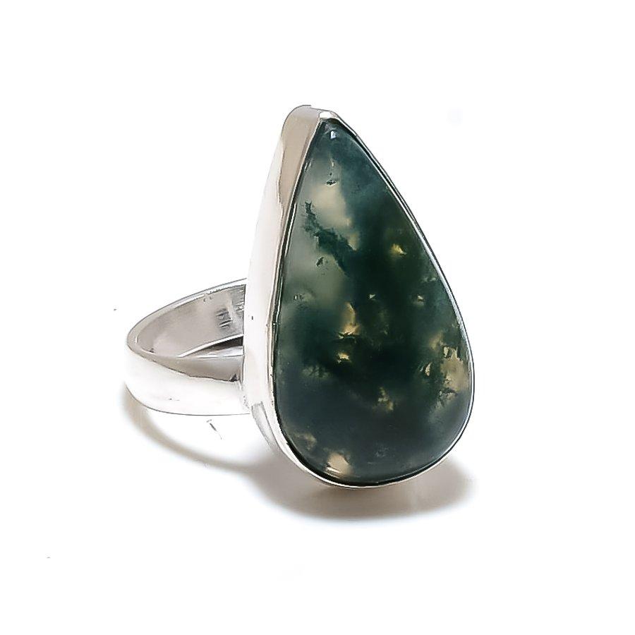 Moss Agate Gemstone Handmade 925 Sterling Silver Jewelry Ring Size 7 GK-4716