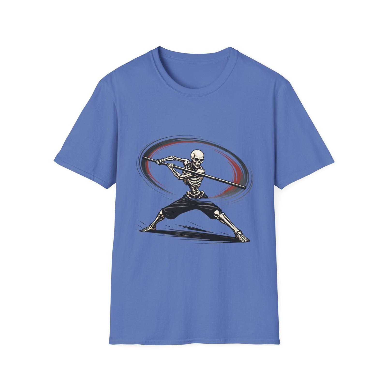 Unisex Softstyle T-Shirt Skeleton Martial Artist Bo Staff Spin Combat Graphic S разноцветный