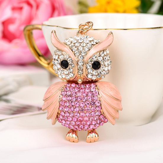 Süßer Eulen Strass Schlüsselanhänger für Damen Mädchen Kunstkristall Tier Schlüsselring Anhänger für Geldbörsen Handtasche Rucksack