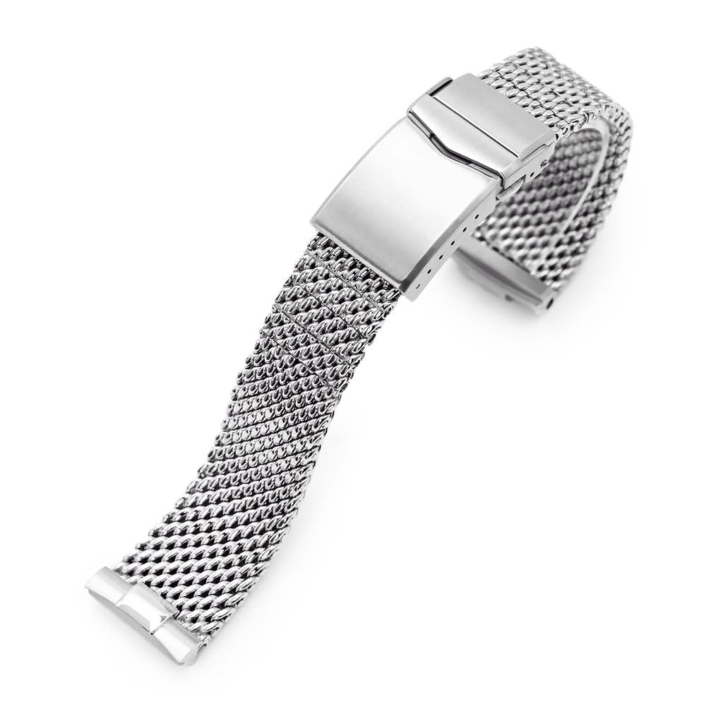 

22mm Massy Mesh Band Stainless Steel Tapered Bracelet Polished Silver V Clasp for Seiko Prospex Turtle [MiLTAT]