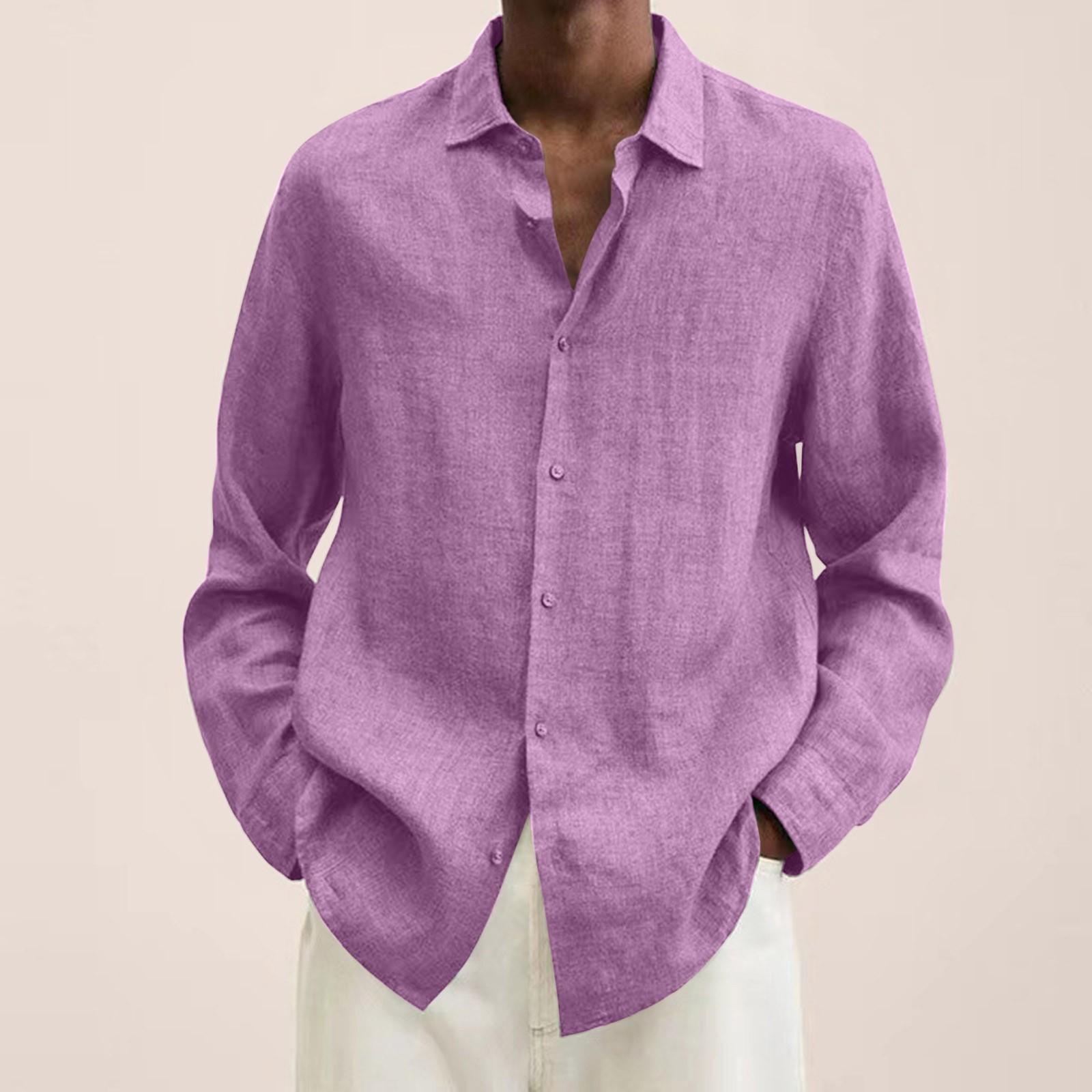 

Дизайнерські весна-літо чоловічі повсякденні бавовняні лляні однотонні сорочки з довгими рукавами Вільні сорочки XL рожевий