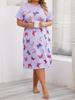 Plus Size 5XL Night Dress Ladies Summer Purple Butterfly Print Nightgowns Short-Sleeve Long Nightshirt Homewear Women Sleepshirt
