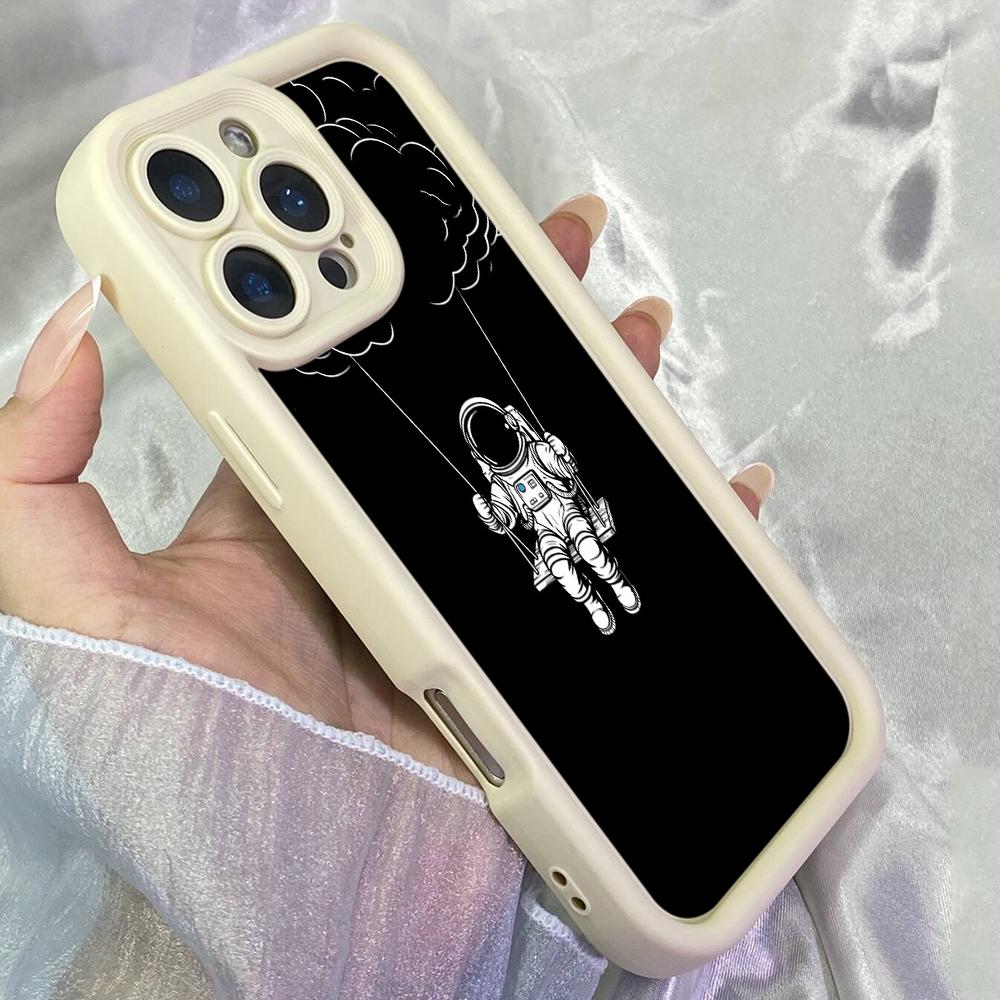 JT72 Black astronaut swings Phone for iPhone 17 16 Pro Max Samsung S26 S25 Ultra A17 A16 A07 A56 Xiaomi 15T Redmi Note 14 Pro Plus Soft TPU Case Cover