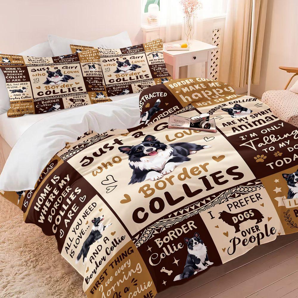 Border Collie Print Duvet Cover Set(1 Duvet Cover & 1/2 Pillowcase) Cozy Bedding Set Funny Dog Lover Bedroom Decor Soft Quilt Co